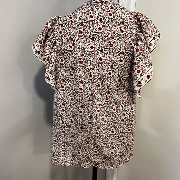 Max Studio Blouse Top Womens XS Multicolor Floral Ruffle Flutter Sleeves Peasant - Picture 2 of 12